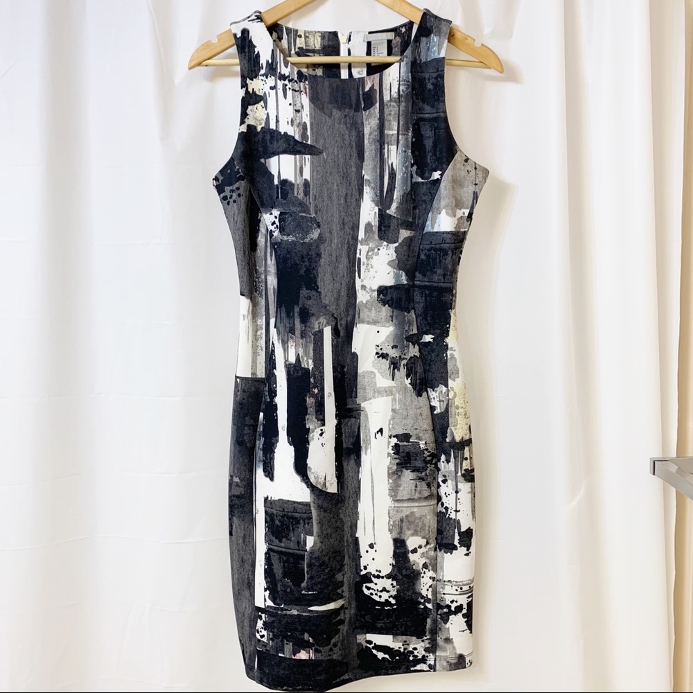 H&M Black, White & Gray Abstract Sheath Dress